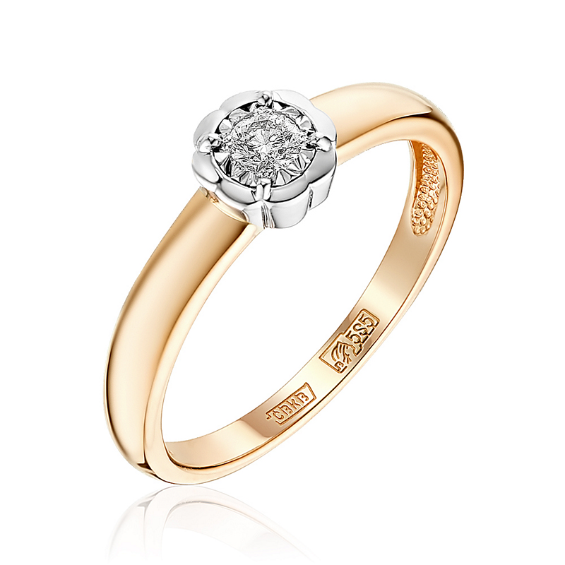 Золотое кольцо Белый бриллиант из красного золота 585 пробы со вставками из драгоценных камней (бриллиант) ЮЗ1-11-0829-101, размеры от 16 до 18.5