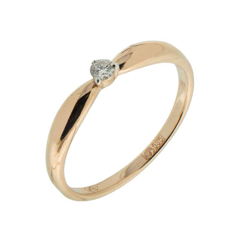 Золотое кольцо Алькор из красного золота 585 пробы со вставками из драгоценных камней (бриллиант) АО11588-100, размеры от 17 до 17