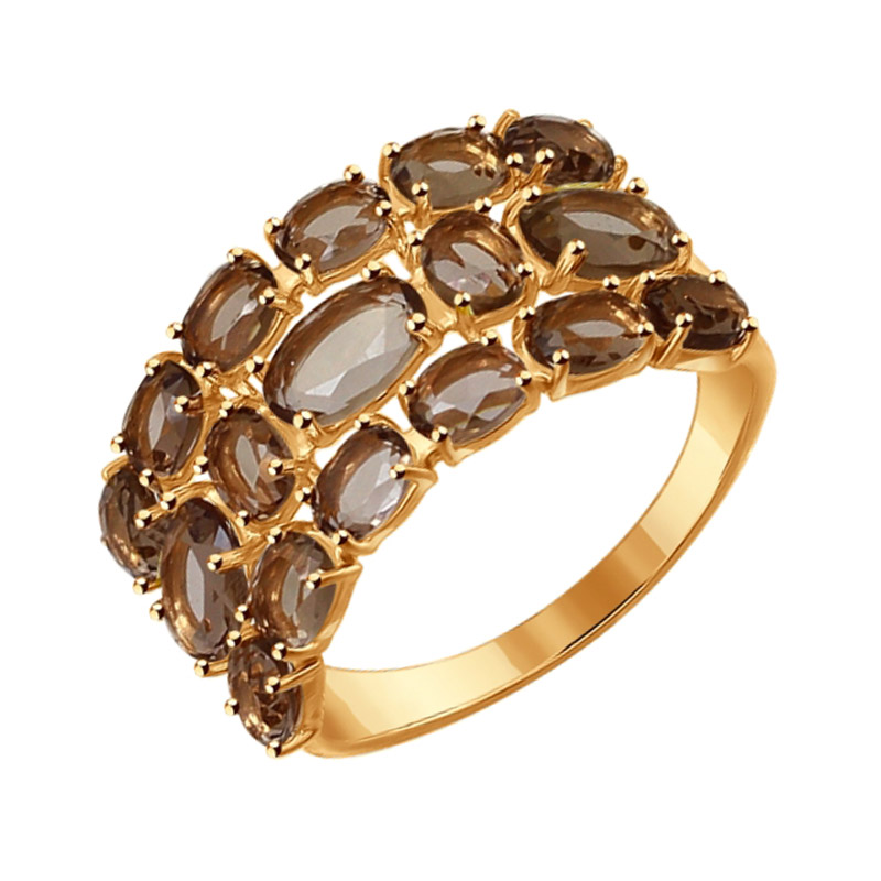 Золотое кольцо Sokolov из красного золота 585 пробы со вставками из полудрагоценных камней (кварц и топаз) ДИ714296, размеры от 17 до 19
