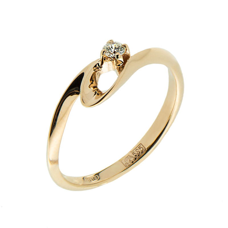 Золотое кольцо Золотое сияние из белого золота 585 пробы со вставками из драгоценных камней (бриллиант и раковина) ЗСК14000077, размеры от 15.5 до 18
