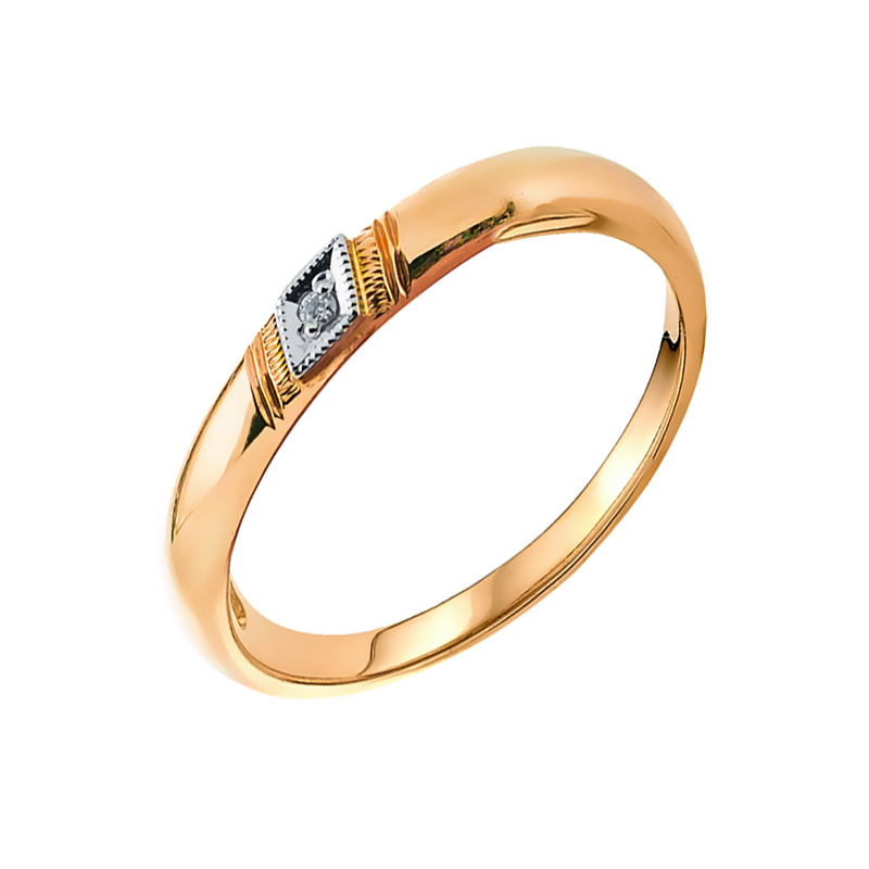 Золотое кольцо обручальное Золотое сияние из красного золота 585 пробы со вставками из драгоценных камней (бриллиант) ЗСК15000002, размеры от 15 до 19.5