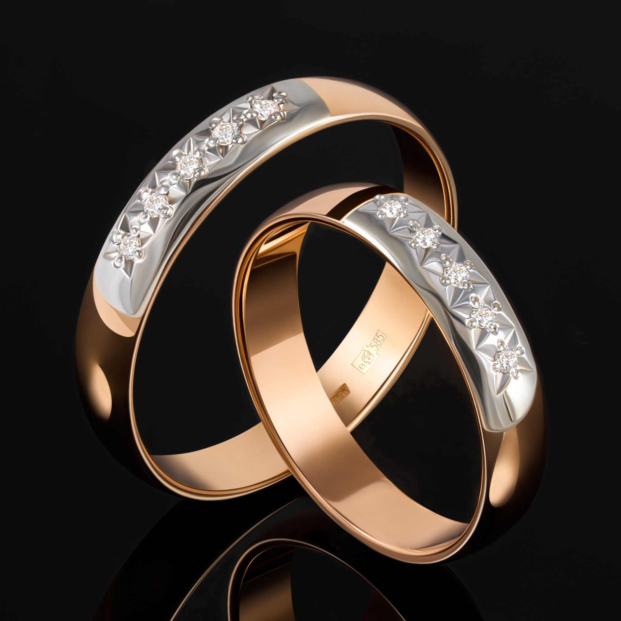Золотое кольцо обручальное Золотое сияние из красного золота 585 пробы со вставками из драгоценных камней (бриллиант) ЗСК15000014, размеры от 1 до 23