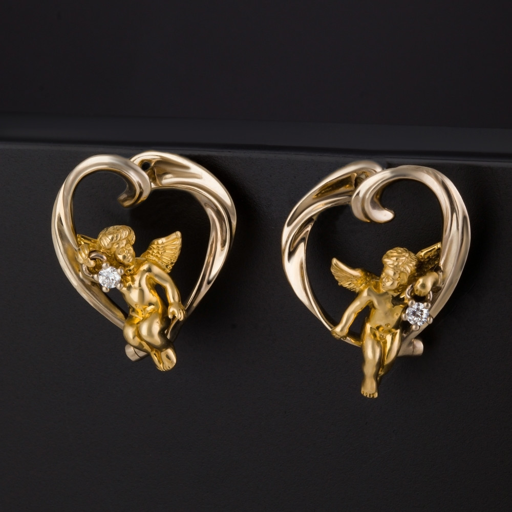 Золотые серьги Адриа из желтого золота 585 пробы со вставками из драгоценных камней (бриллиант) ИА20430