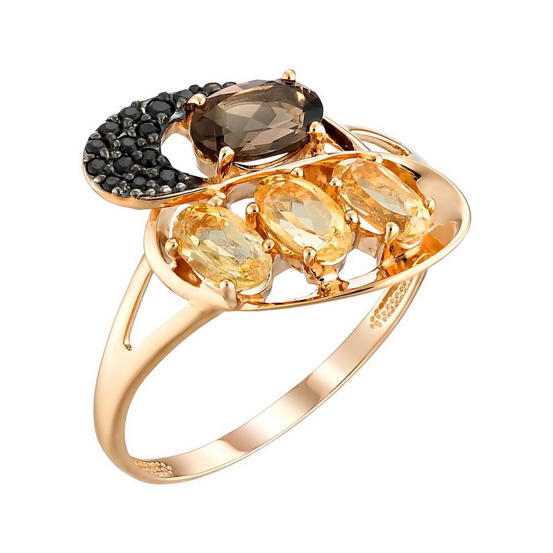 Золотое кольцо с топазами, цитринами и фианитами
