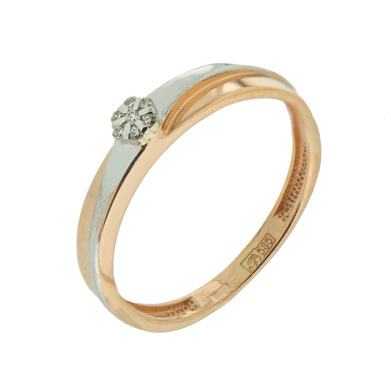Золотое кольцо Efremof из красного золота 585 пробы со вставками из драгоценных камней (бриллиант) ЮПК1517025, размеры от 16 до 18.5